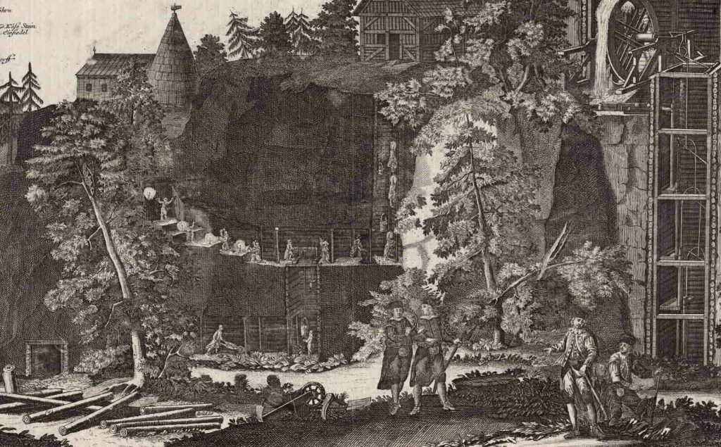 Hình minh họa đi kèm bản đồ các mỏ bạc của Saxony vào khoảng năm 1740