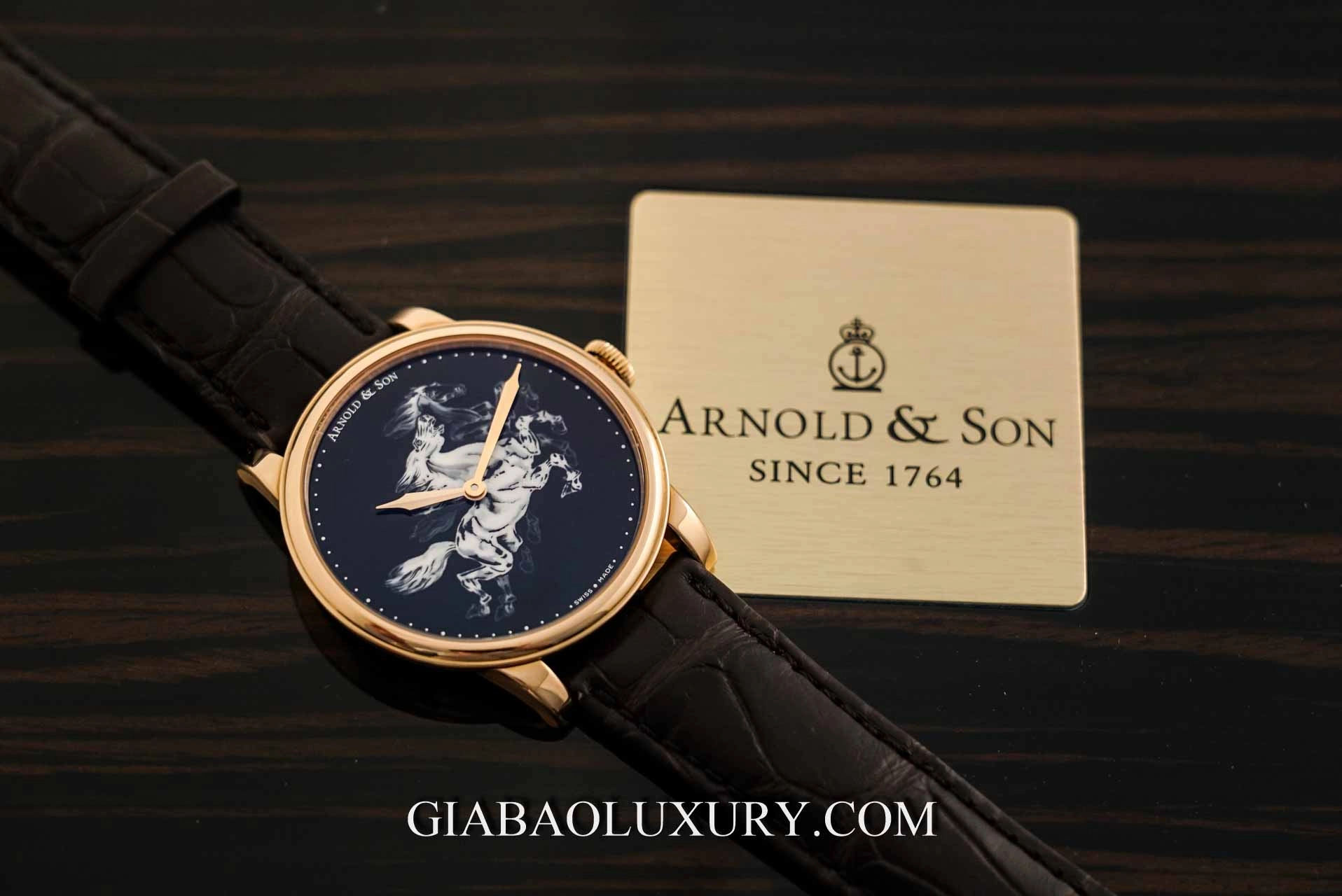 Arnold & Son HM Horses Set: tiểu họa trên mặt số: phiên bản mặt số đen cùng thẻ chứng nhận