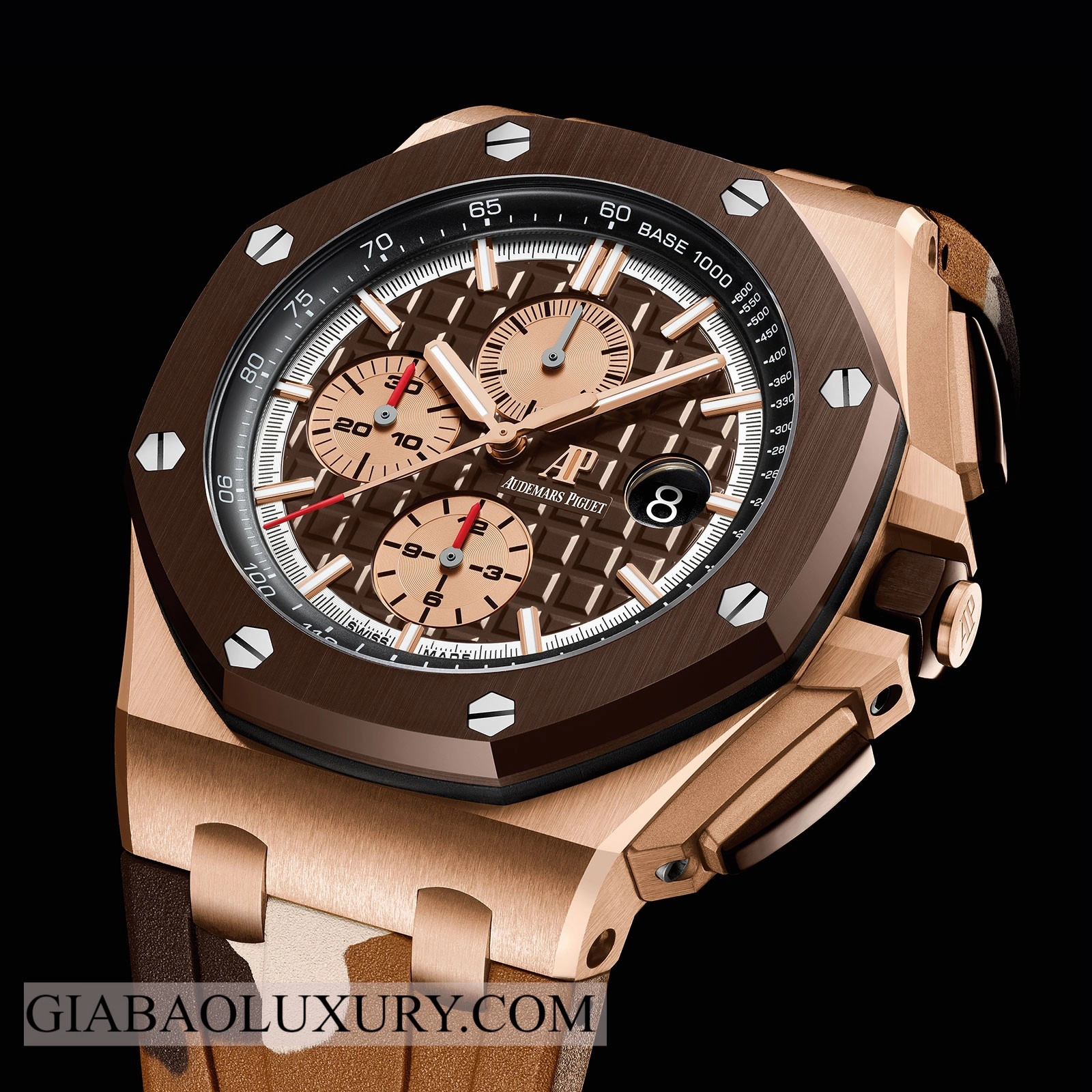 SIHH 2019: bộ ba Royal Oak Offshore “Camo” 44 mm: Royal Oak Offshore Camo vỏ vàng hồng và dây nâu