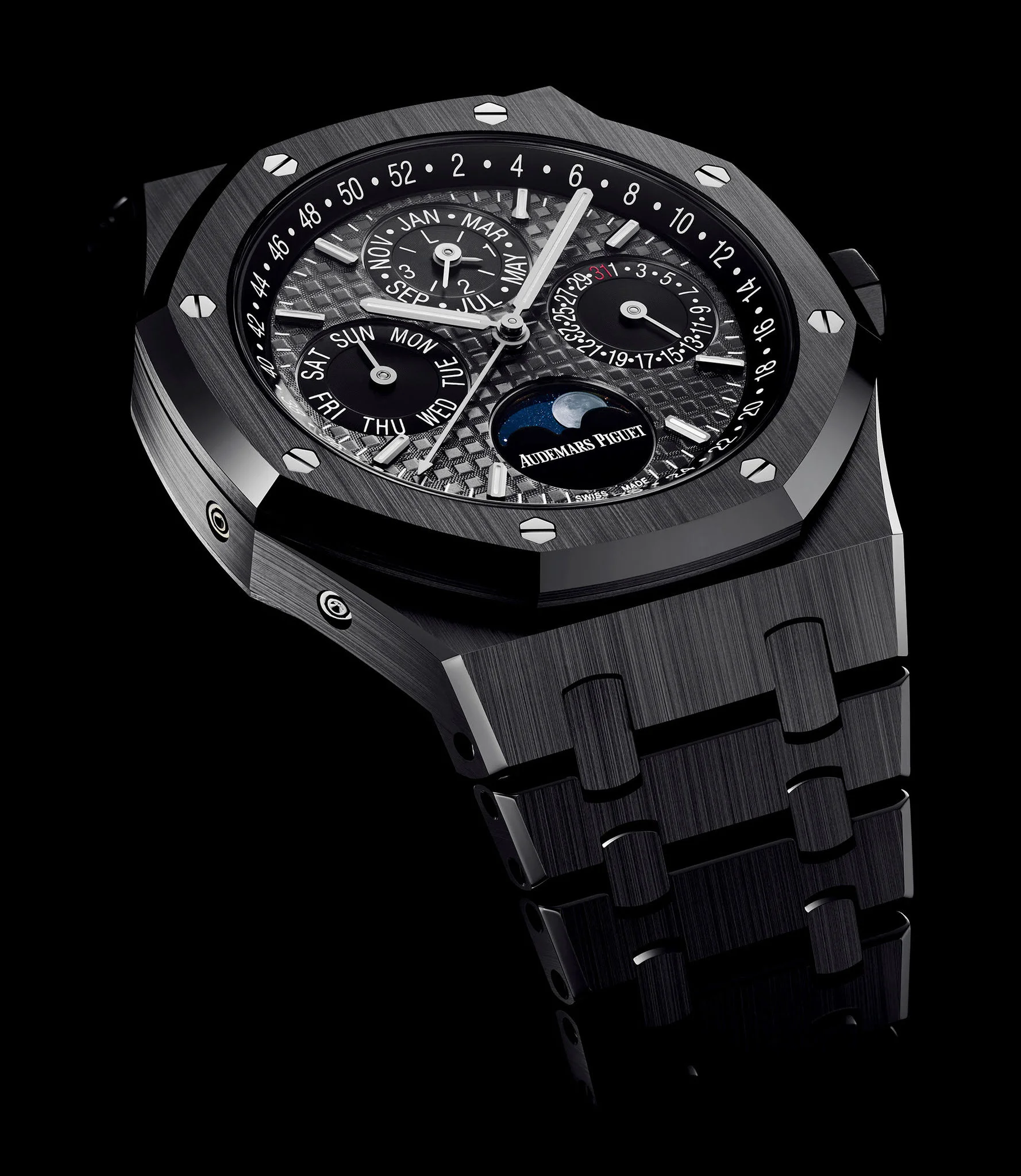 Royal Oak Perpetual Calendar: lịch sử từ Ref. 5554 đến 26579: Royal Oak Perpetual Calendar 26579CE toàn ceramic đen