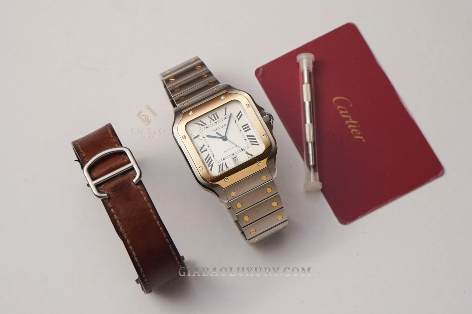 Cartier Santos W2SA0006 cùng dây thép, dây da và phụ kiện thay dây