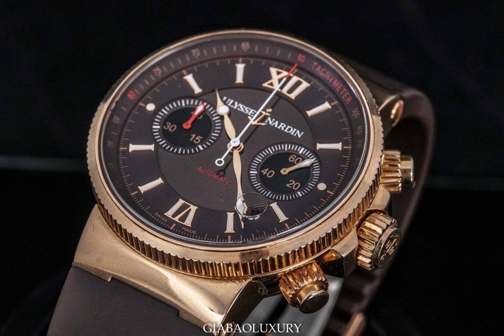 Đồng hồ Ulysse Nardin automatic chronograph vàng hồng mặt số nâu