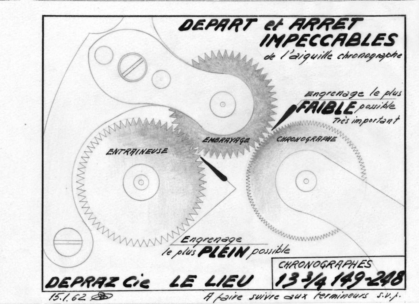 Dubois-Dépraz: chuyên gia module chronograph: bản vẽ kỹ thuật lịch sử trong kho tư liệu Dubois-Dépraz