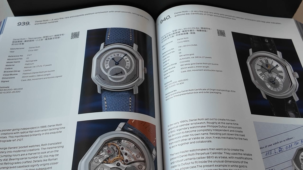 Catalogue Phillips ghi reference, số máy, số vỏ và cấu hình Daniel Roth