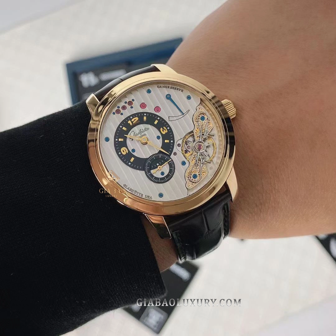 Glashütte Original PanoInverse XL vàng hồng: hiển thị giờ phút lệch tâm