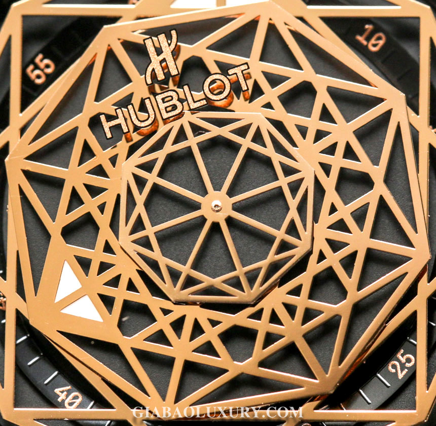 Hublot Big Bang Sang Bleu 39 mm: hình học chuyển động: các đa giác đồng tâm dùng để hiển thị giờ phút