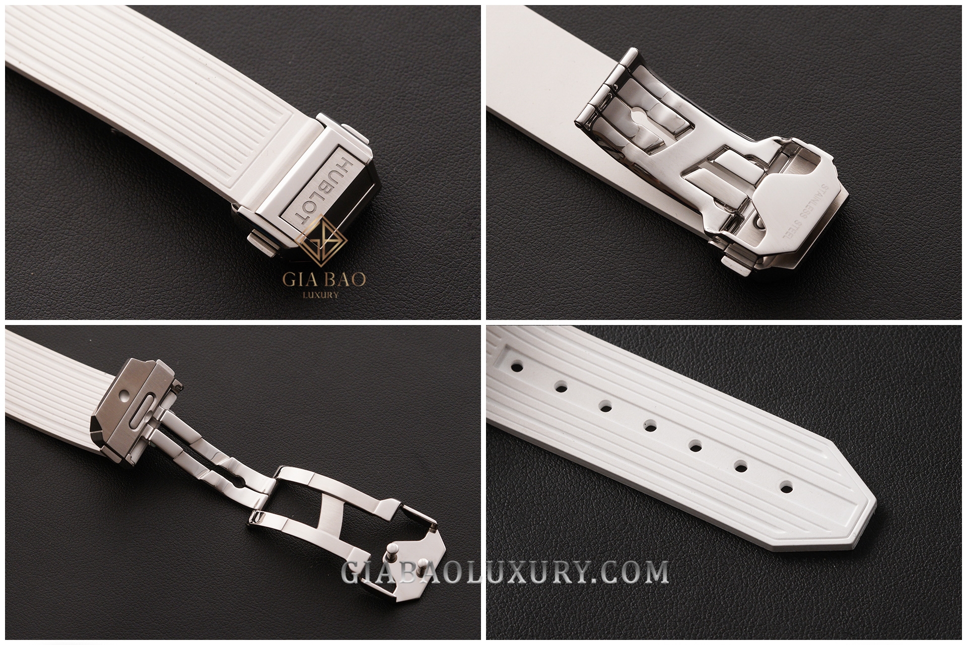 Hublot Big Bang One Click Steel White Diamonds 39 mm: khóa gập và dây cao su trắng
