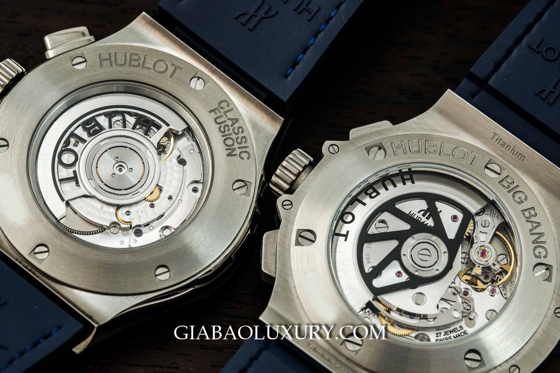 Mặt sau Hublot Classic Fusion 521 và Big Bang 301 đặt cạnh nhau