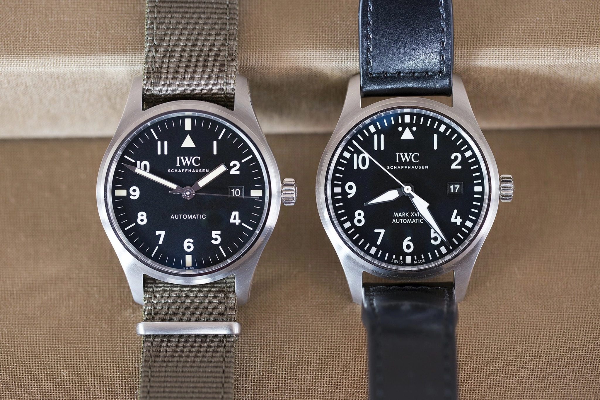 IWC Mark XVIII Tribute to Mark XI IW327007: Mark XVIII Tribute đặt cạnh một Mark XVIII tiêu chuẩn