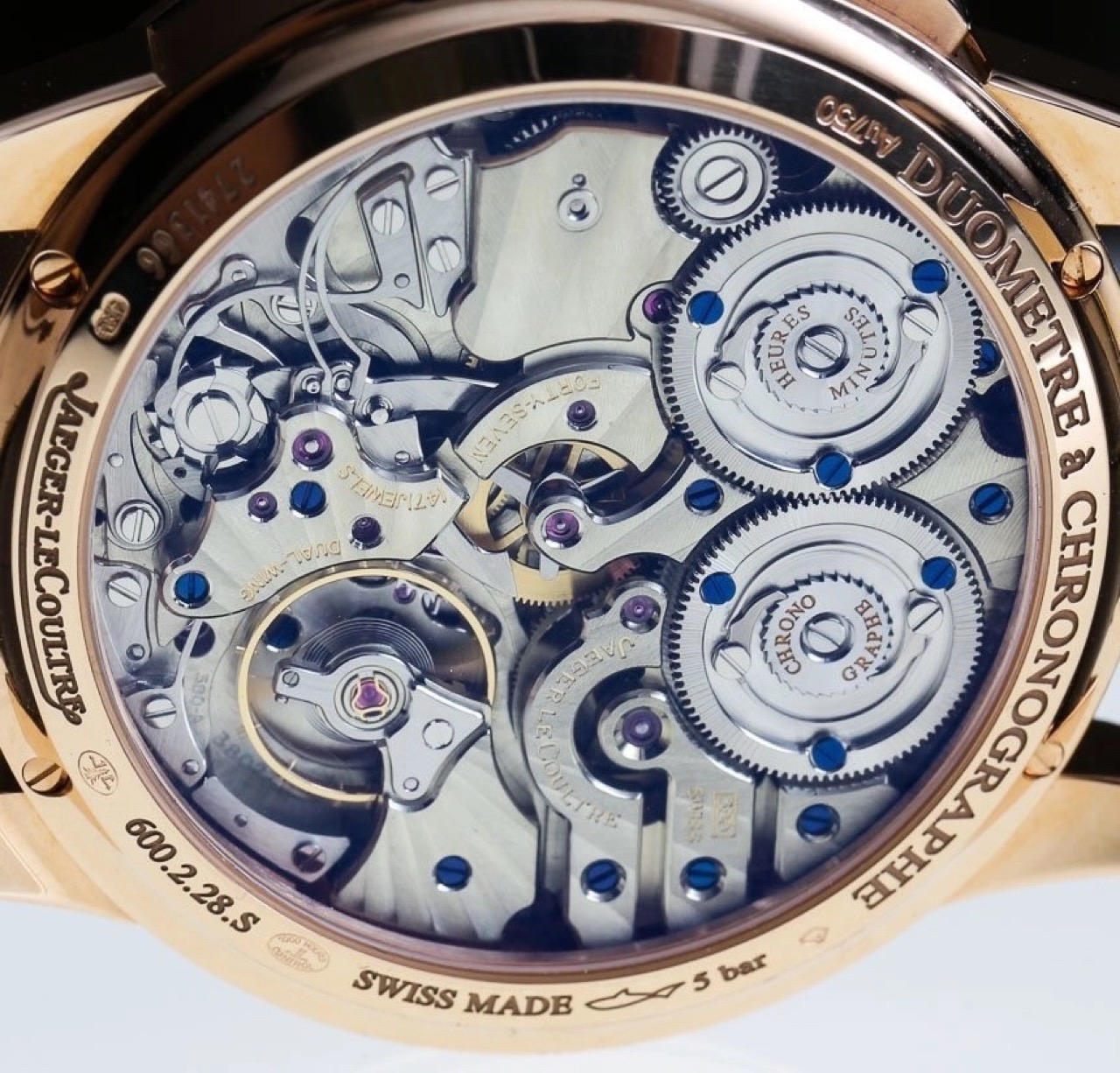 Jaeger-LeCoultre Duomètre à Chronographe: cầu máy bằng German silver trên calibre 380