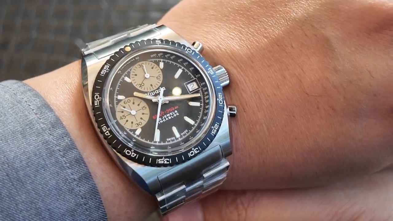 Nivada Grenchen Chronosport 38 mm trên cổ tay