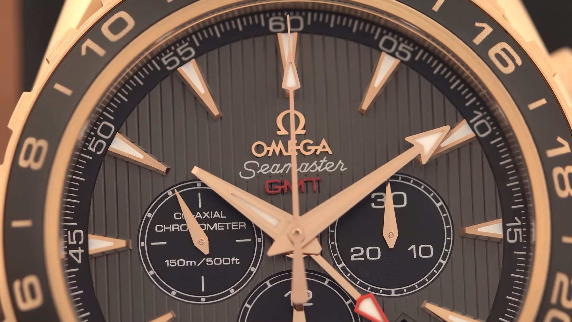 Mặt số Omega Aqua Terra GMT Chronograph vàng hồng
