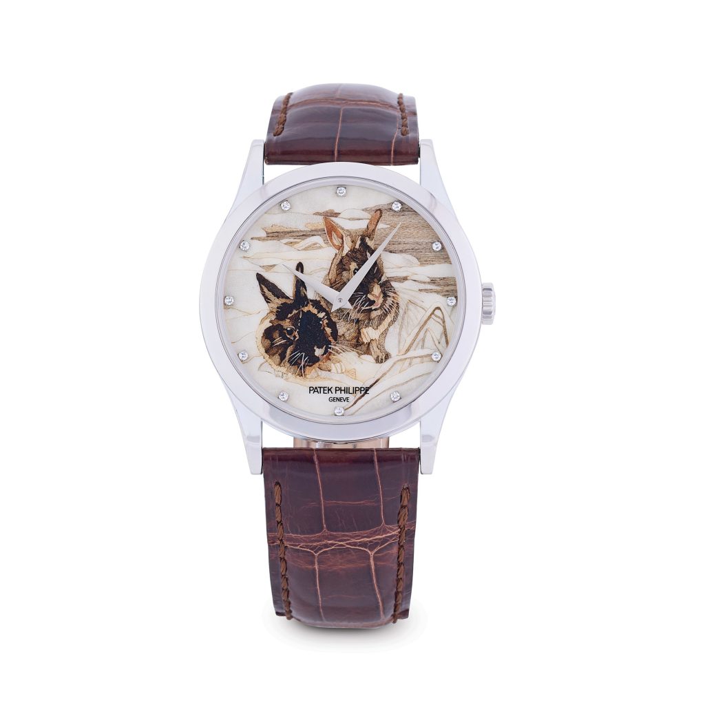 Patek Philippe 5077P Rabbits nhìn trực diện với cọc kim cương