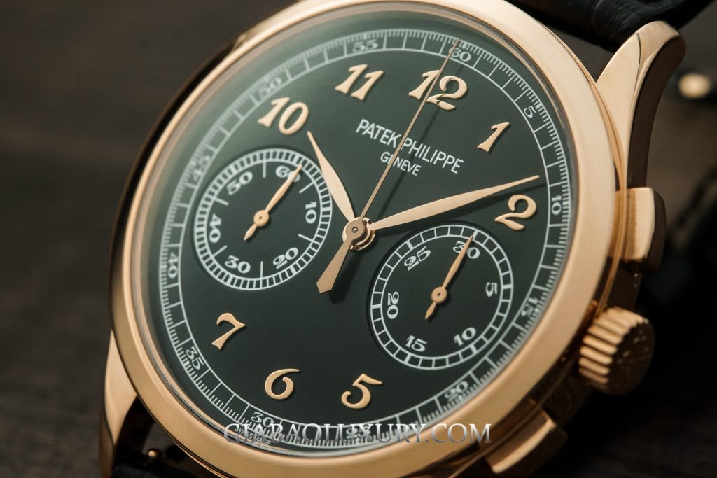 Patek Philippe 5170: lịch sử chronograph lên cót tay: bố cục hai mặt số phụ của Ref. 5170R