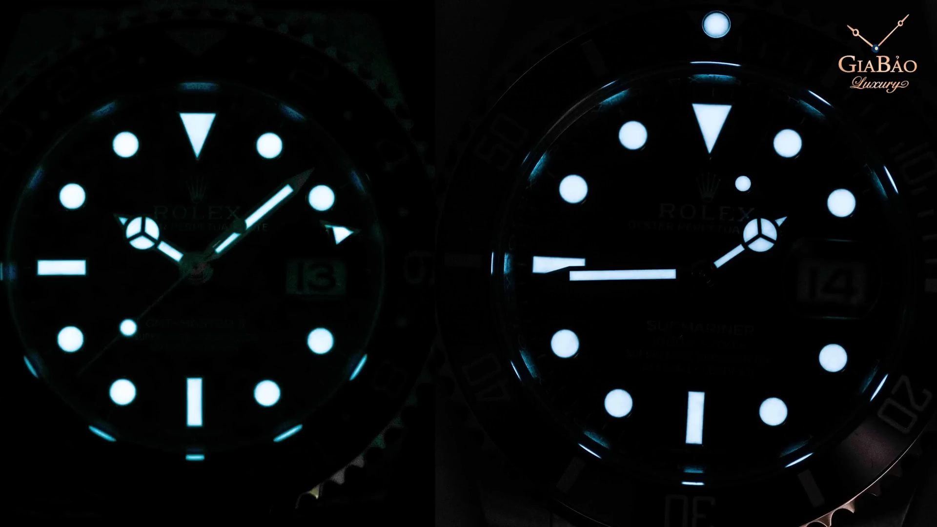 Dạ quang Chromalight trên Rolex Batman và Hulk trong bóng tối