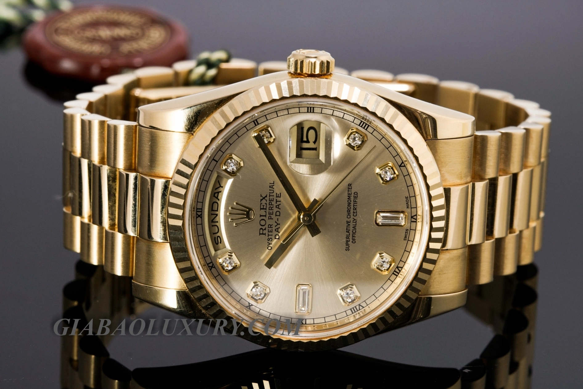 Rolex Day-Date 118238 mặt hồng cọc kim cương — ảnh chi tiết 04