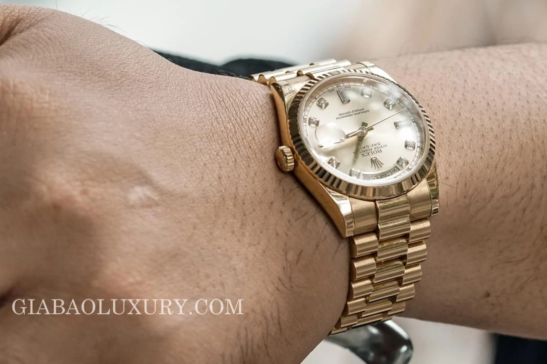 Rolex Day-Date 118238 mặt hồng cọc kim cương — ảnh chi tiết 05