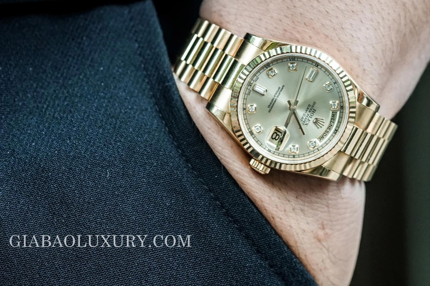 Rolex Day-Date 118238 mặt hồng cọc kim cương — ảnh chi tiết 07