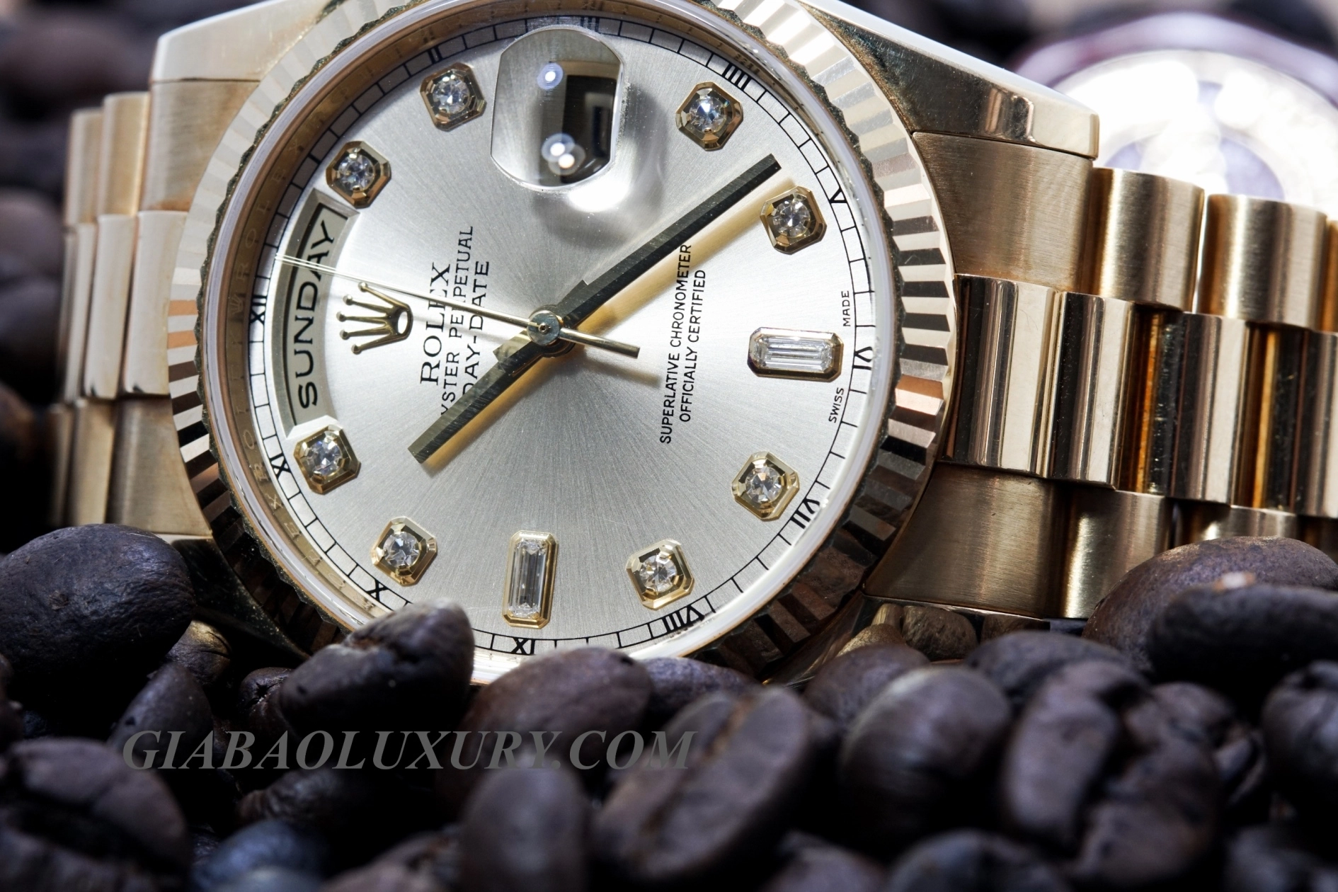 Rolex Day-Date 118238 mặt hồng cọc kim cương — ảnh chi tiết 08