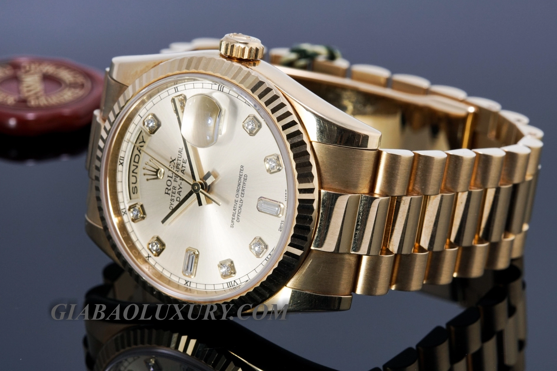 Rolex Day-Date 118238 mặt hồng cọc kim cương — ảnh chi tiết 09