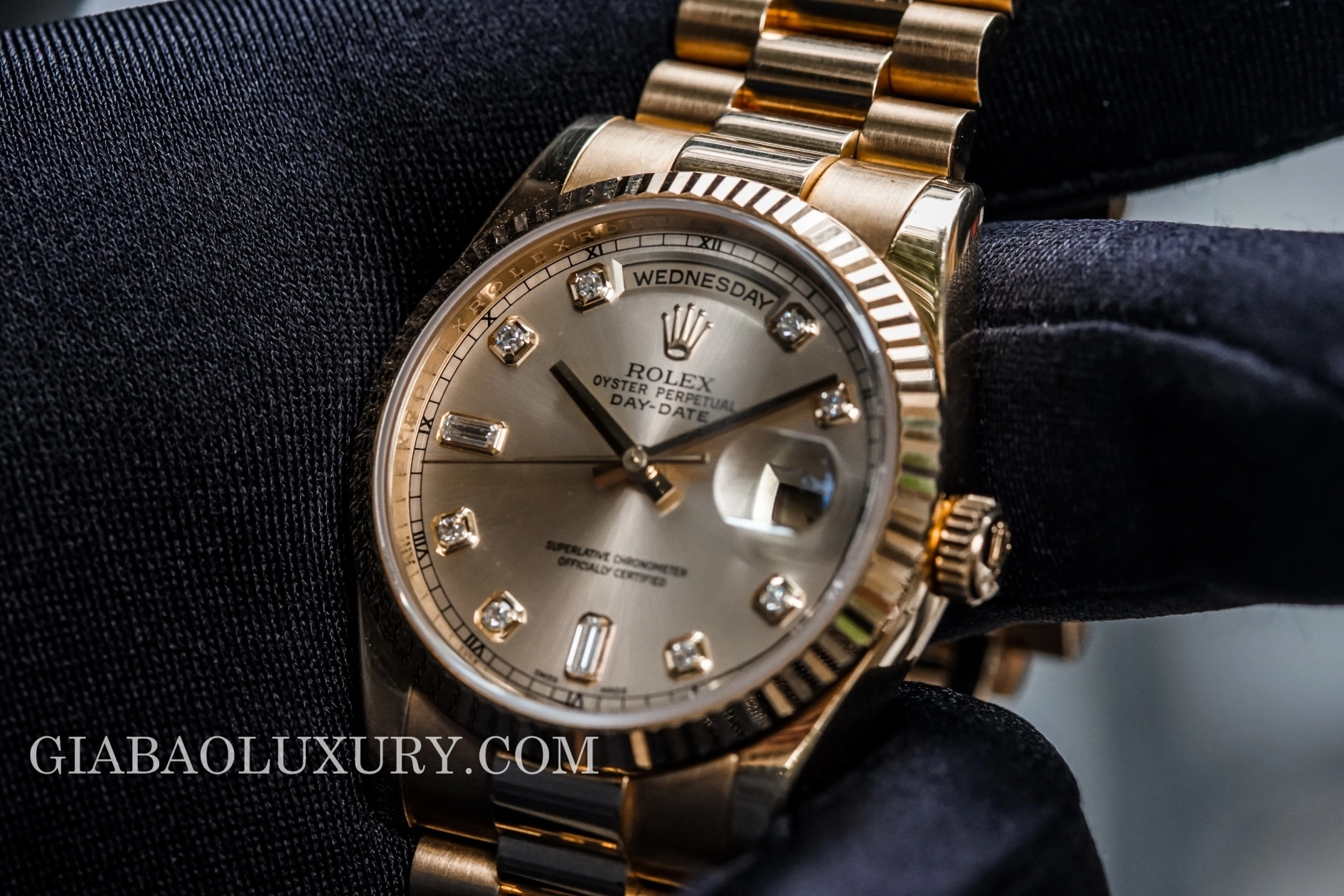 Rolex Day-Date 118238 mặt hồng cọc kim cương — ảnh chi tiết 11