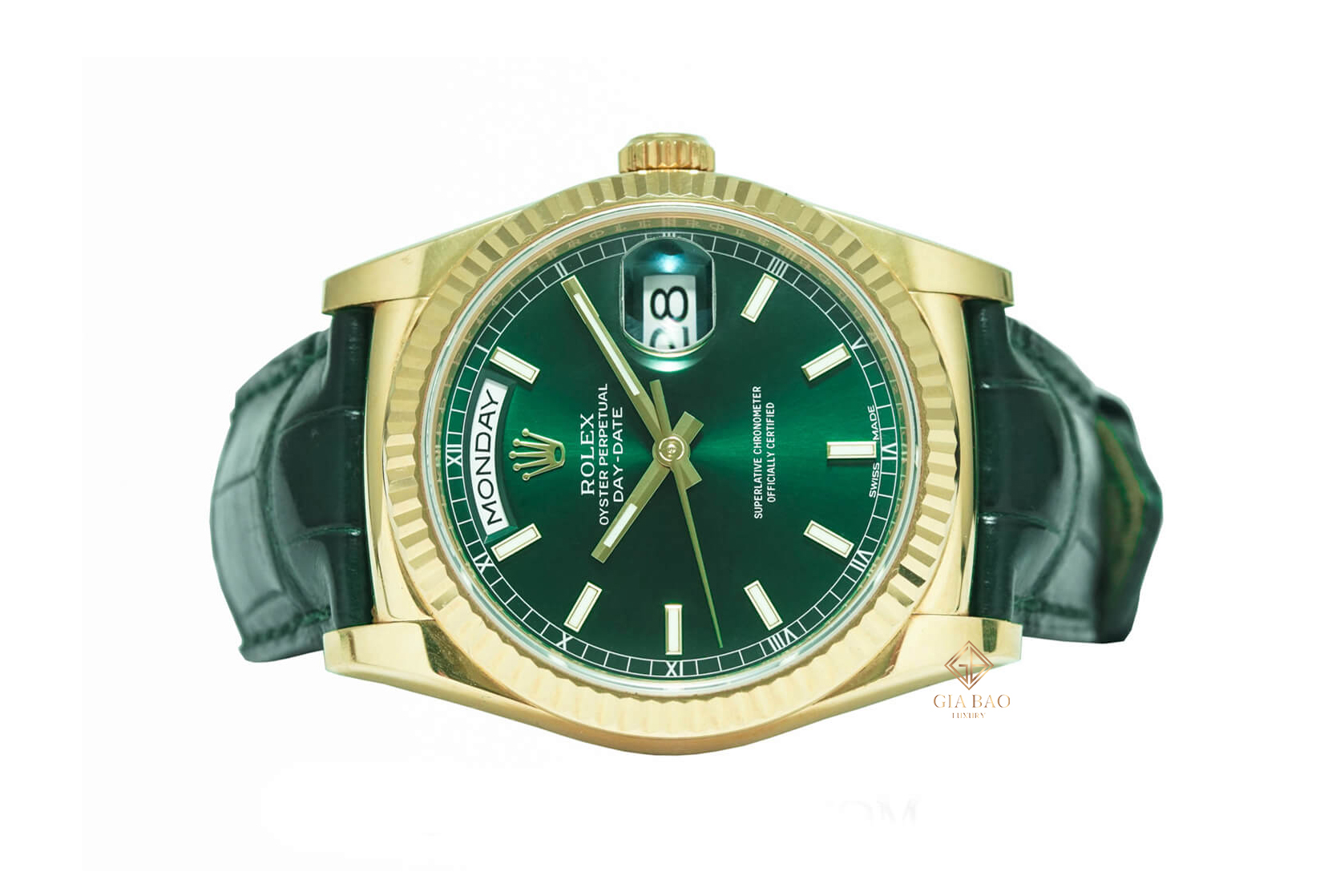 Rolex Day-Date 118138 mặt số xanh lá nhìn chính diện