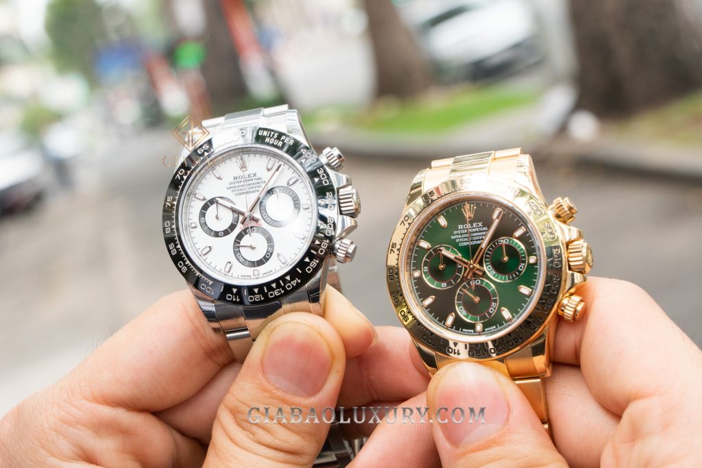 Rolex Daytona thép và Daytona vàng minh họa chênh lệch vật liệu