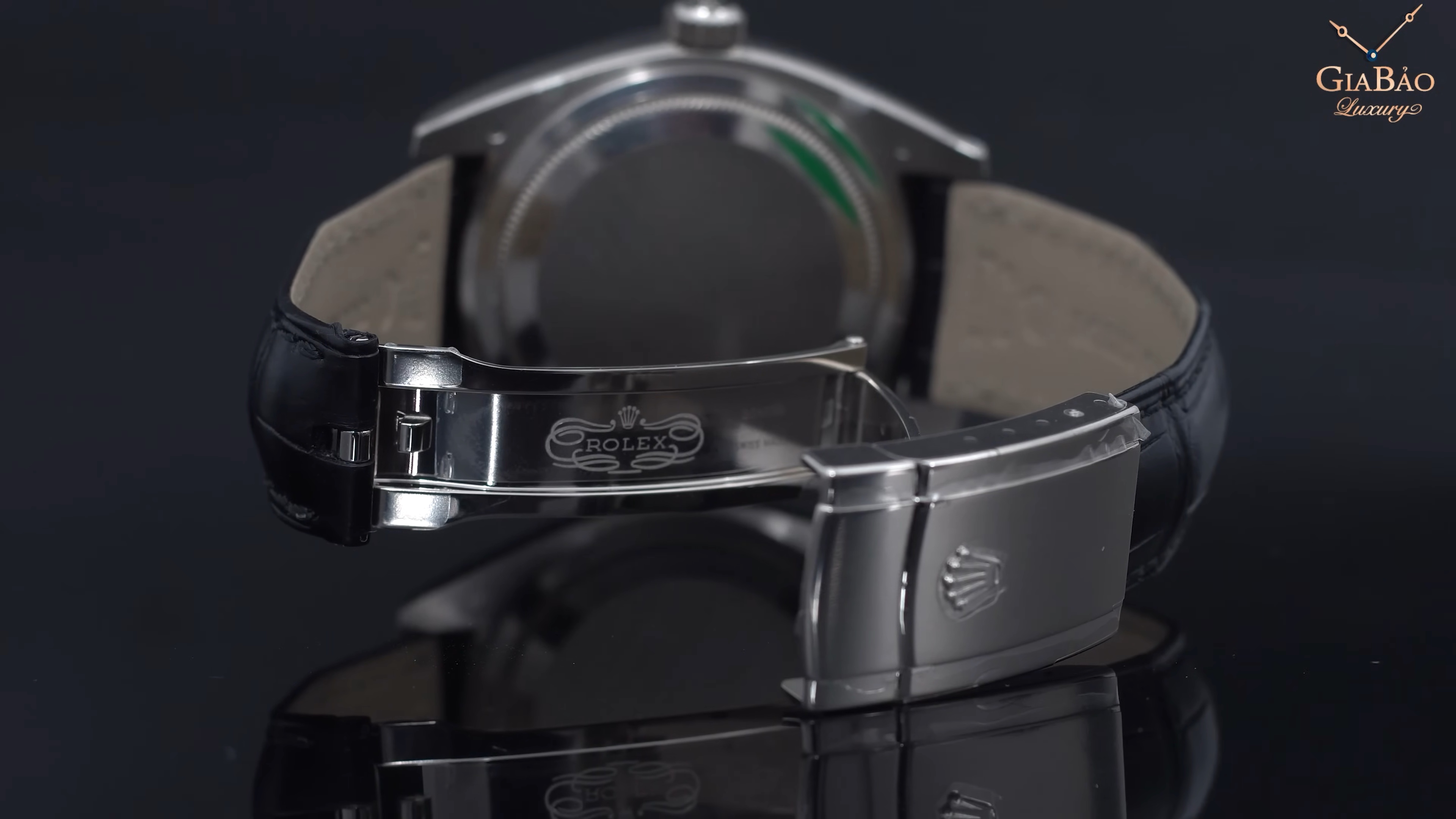Khóa gập vàng trắng trên dây da Rolex Sky-Dweller 326139