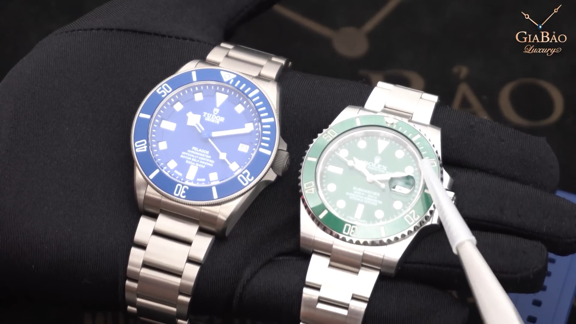 So sánh mặt số và bezel Tudor Pelagos với Rolex Hulk