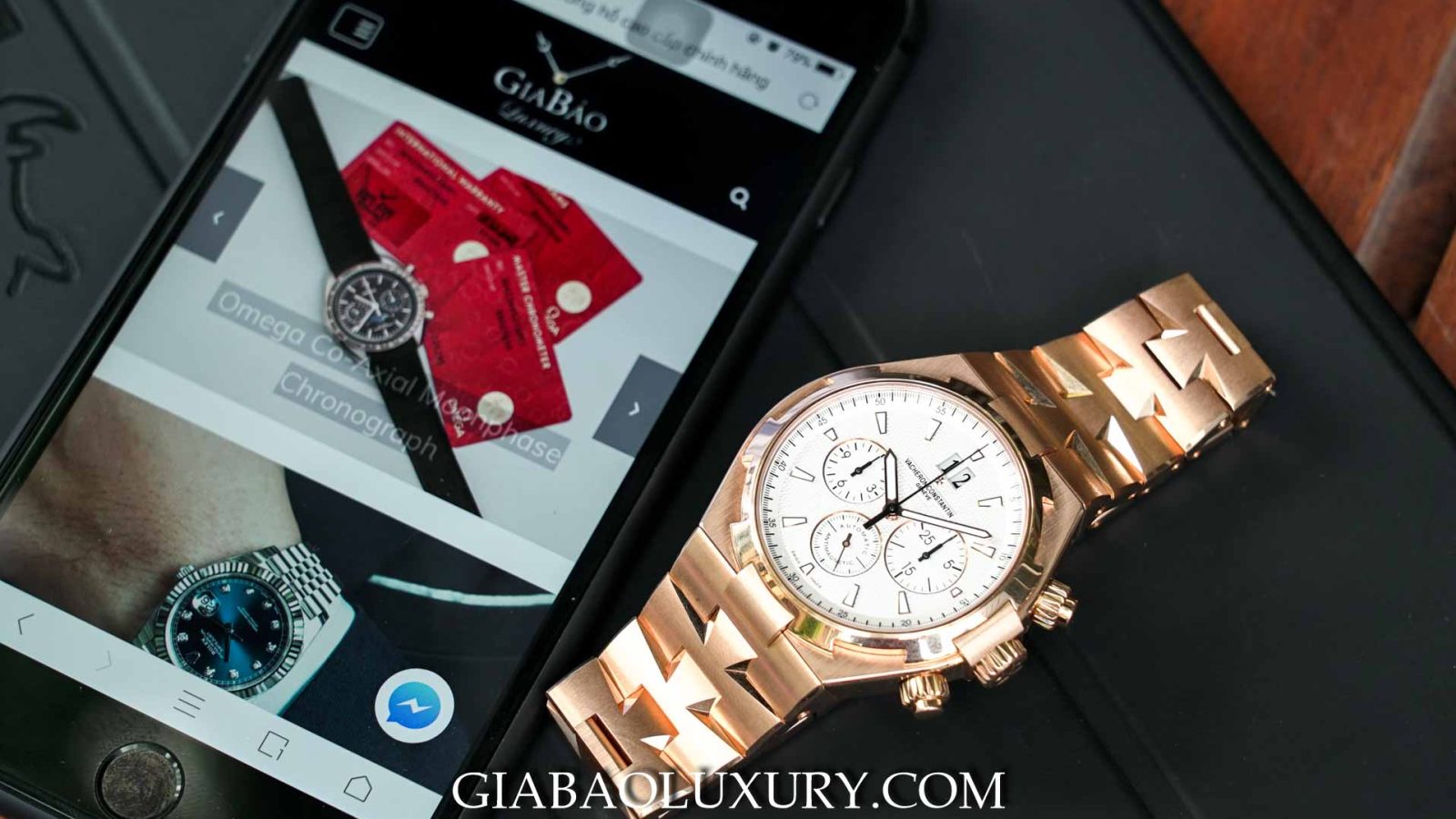 Vacheron Constantin Overseas Chronograph 49150 vàng hồng