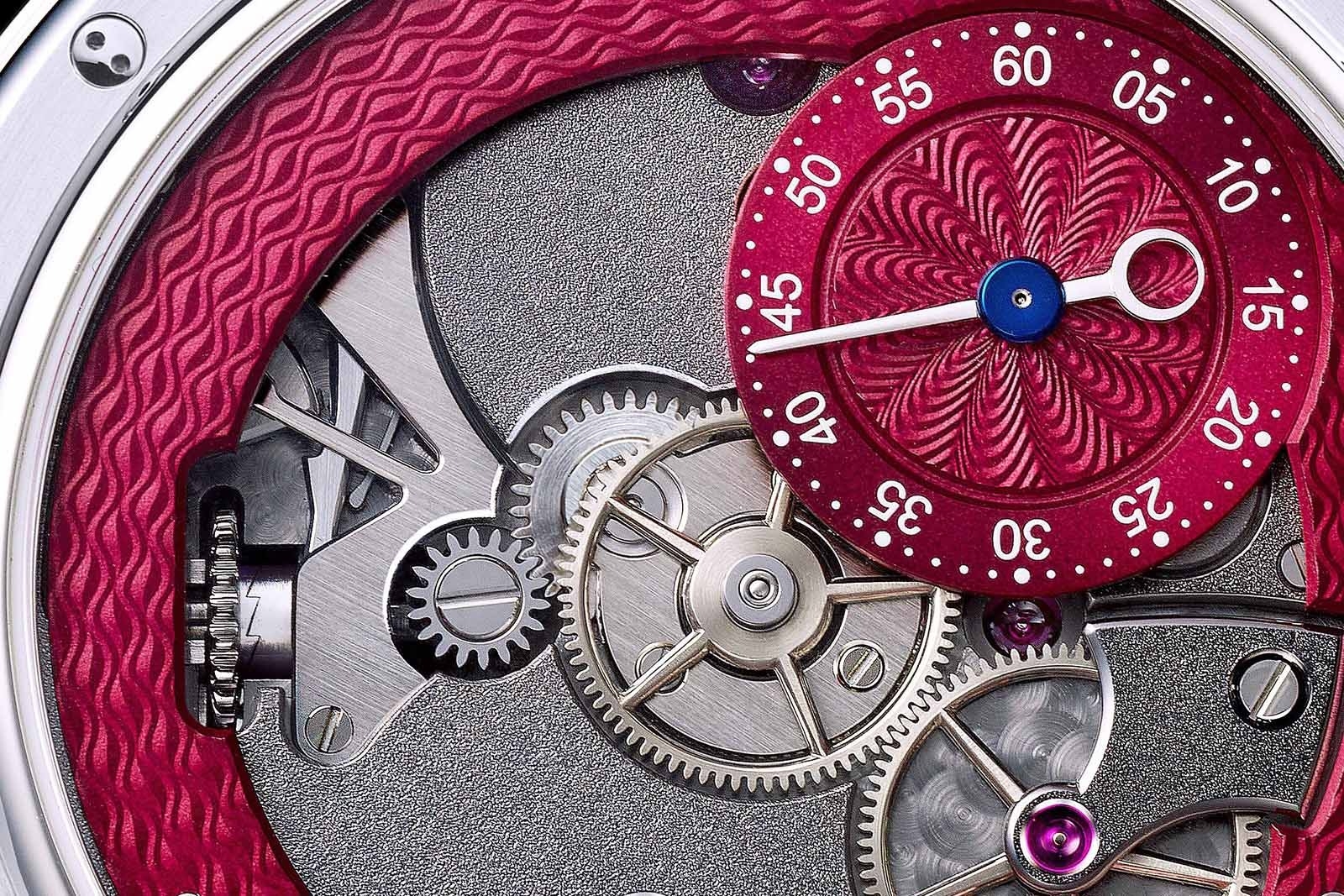 Mặt guilloché cherry và mặt số giây KV20i Reversed