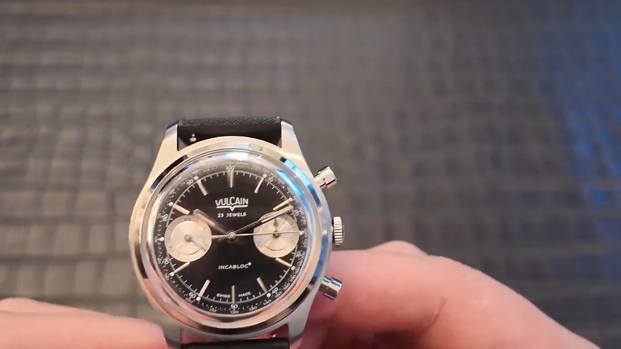 Mặt số Vulcain Chronograph 1970s Black & Silver