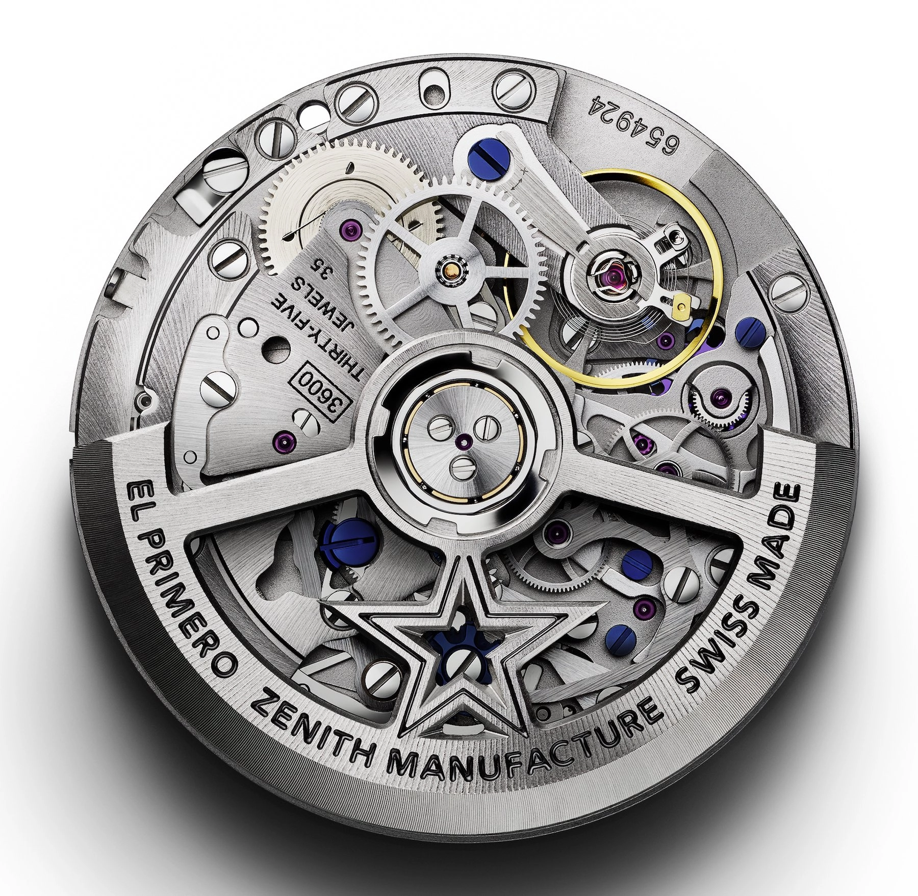 Zenith Chronomaster Sport: calibre El Primero 3600: Calibre El Primero 3600 và rotor hình ngôi sao