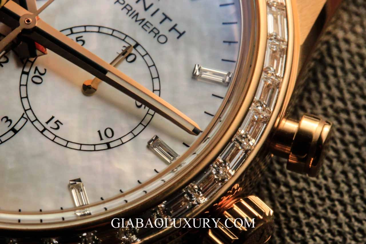 Zenith El Primero Chronomaster: chronograph 5 Hz: vành kim cương baguette cùng nút bấm chronograph