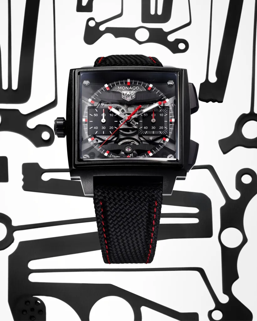TAG Heuer Monaco Evergraph DLC đen nhìn chính diện