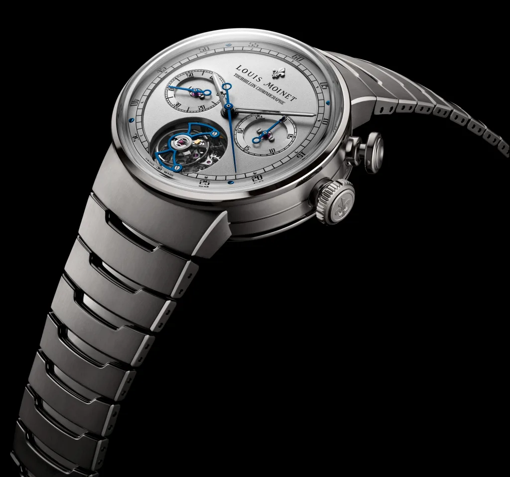Góc nghiêng Louis Moinet 1816 Tourbillon Chronograph và dây titanium
