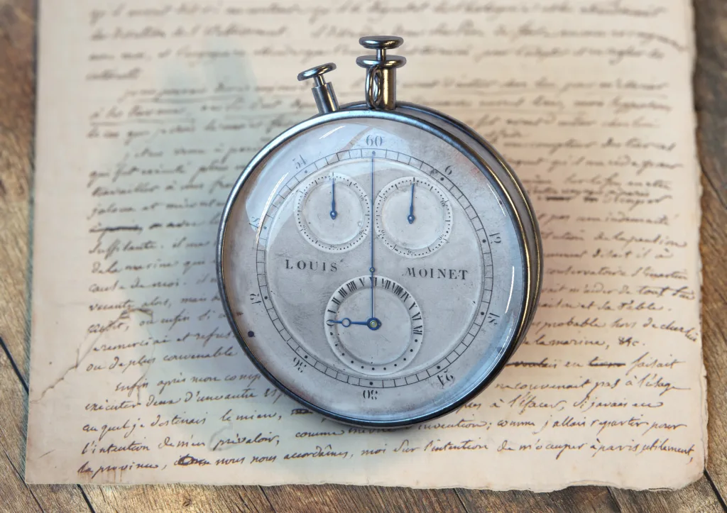 Compteur de Tierces của Louis Moinet đặt trên bản thảo lịch sử